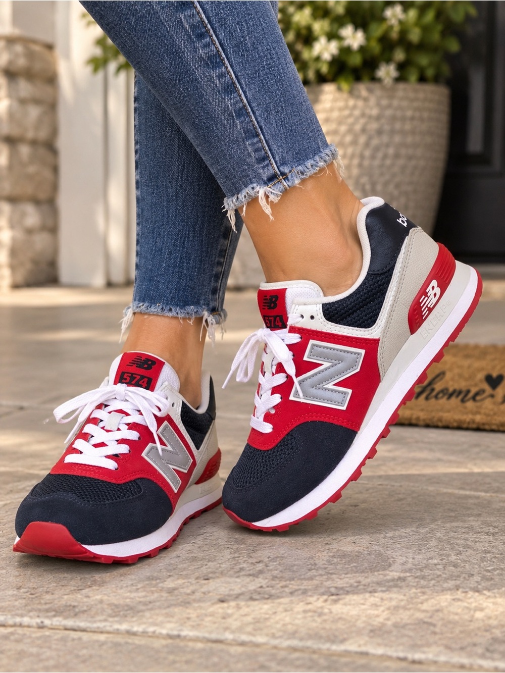 New Balance Women's Red Navy Gray Classic Sneakers